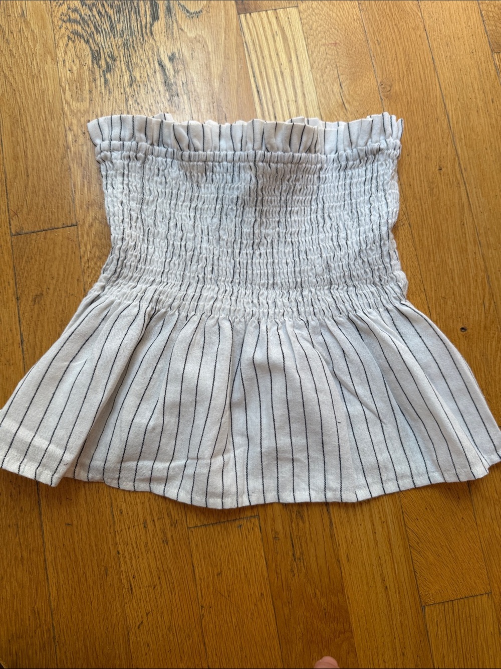 Striped Smocked Tube Crop Top in Light Gray